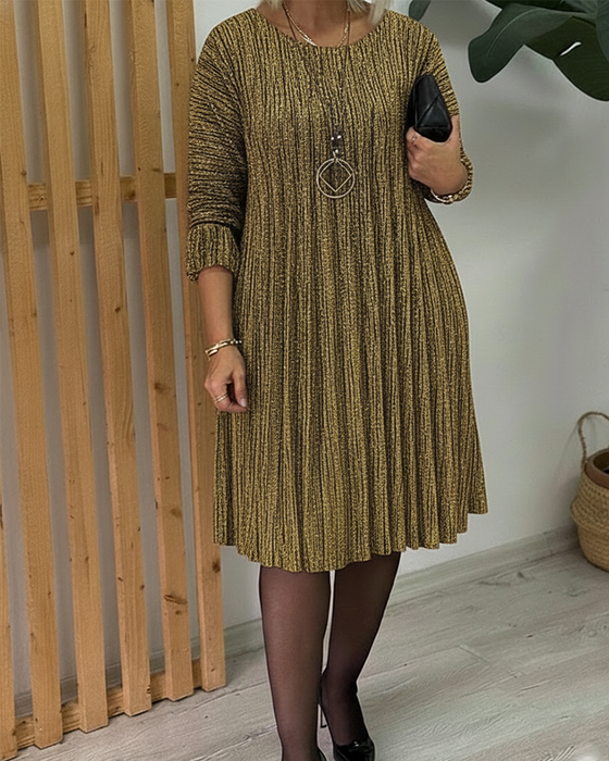 Kjole Rund Halsudskæring Glitrende Plisseret Mode