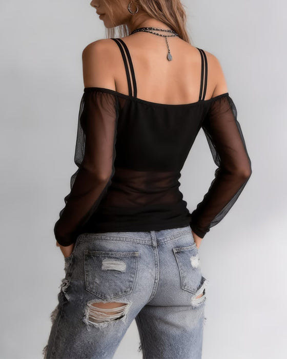 T-Shirt Spagettibånd Off-Shoulder Sheer
