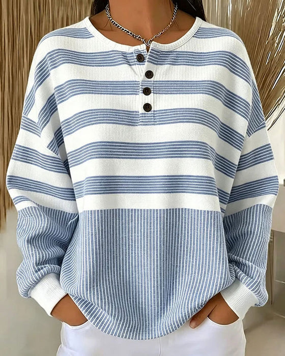 Sweatshirt Stribe Henley Hals Langærmet