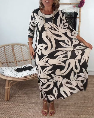 Kjole Med Rund Hals Og Lange Ærmer Med Print