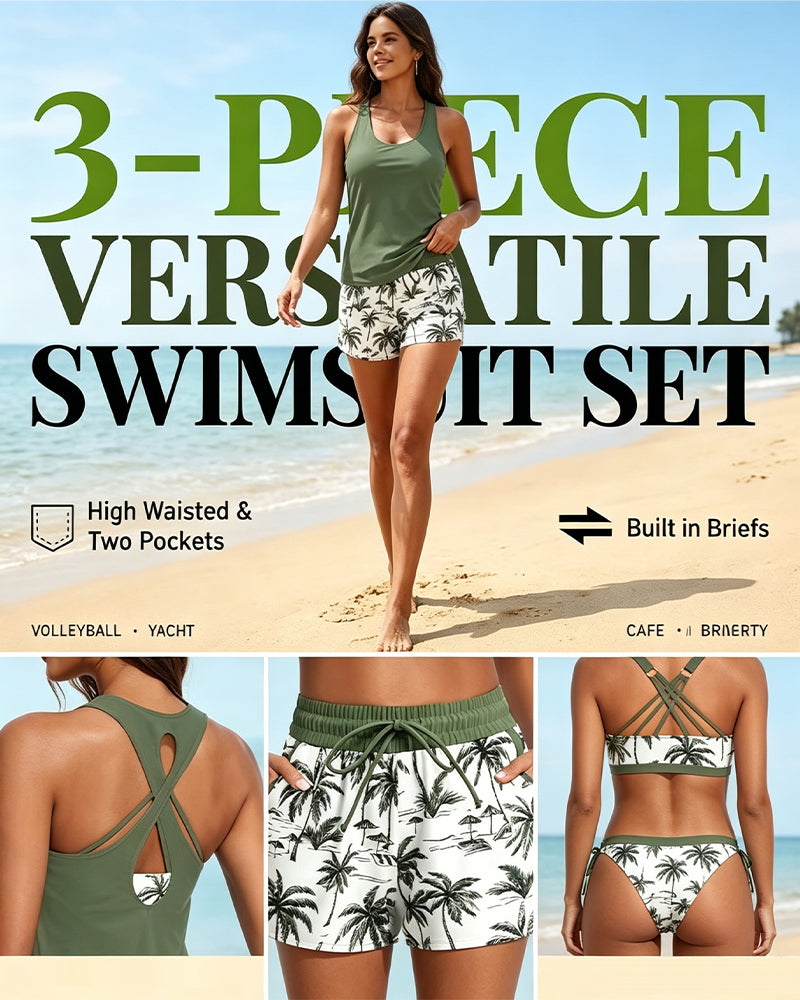 Dækning Og Bikini Crisscross Ærmeløs Top + Dragsnor Trykte Bukser Til