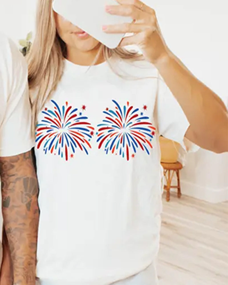 Trykt Casual T-Shirt Med Rund Hals