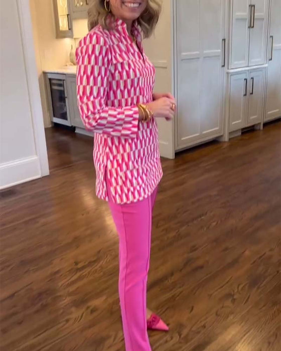 Mønstret top med ståkrave