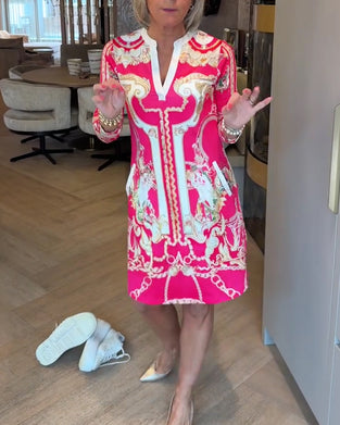 Kjole V-Hals Trekvart Ærme Trykt Lige