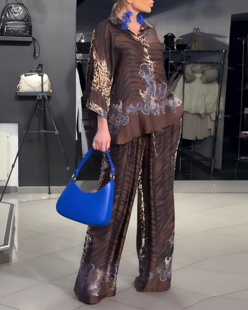 Sæt Stilfuld Leopardtryk Vide Bukser