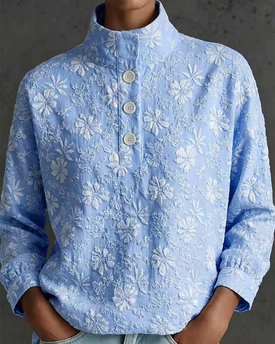 Bluse Mock Hals Knap Mode