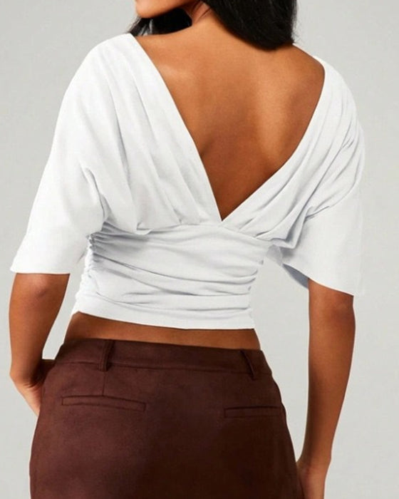 Top V-Hals Flagermus Ærme Talje Slips