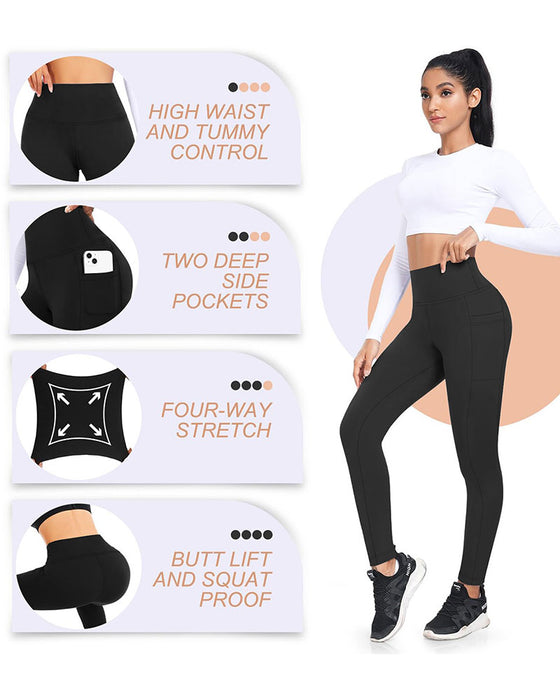 Dame Høj Talje Fleeceforet Leggings Med Lommer