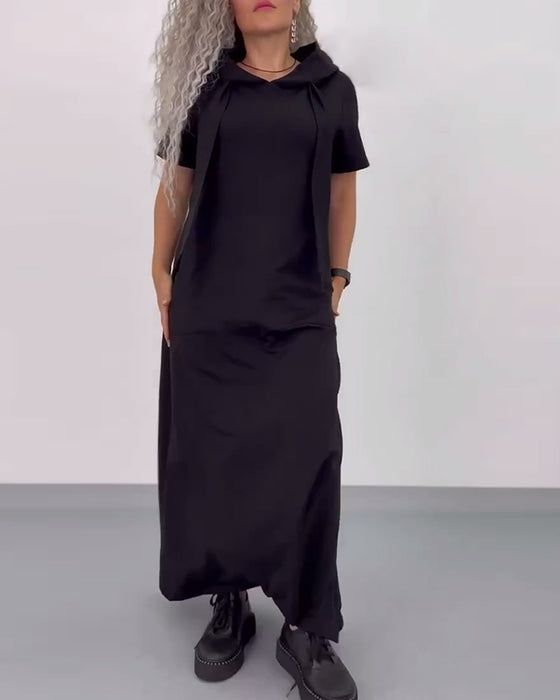 Kjole Ensfarvet Hættetrøje Casual