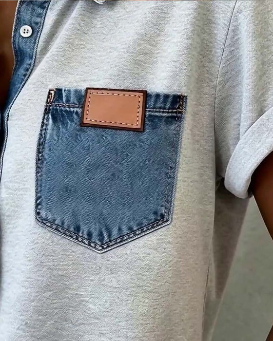 T-Shirt Denim Patchwork Nedadvendt Krave