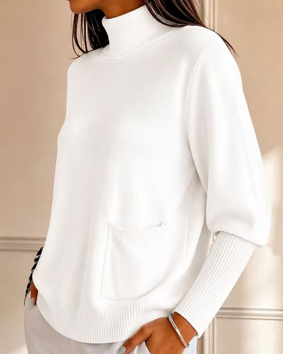 Pullover Turtleneck Lomme Ensfarvet