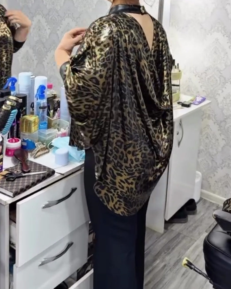 Bluse Stilfuld Løstsiddende Leopardtryk Crewneck