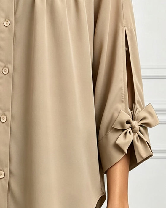 Bluse Sløjfe Detalje Casual Ensfarvet