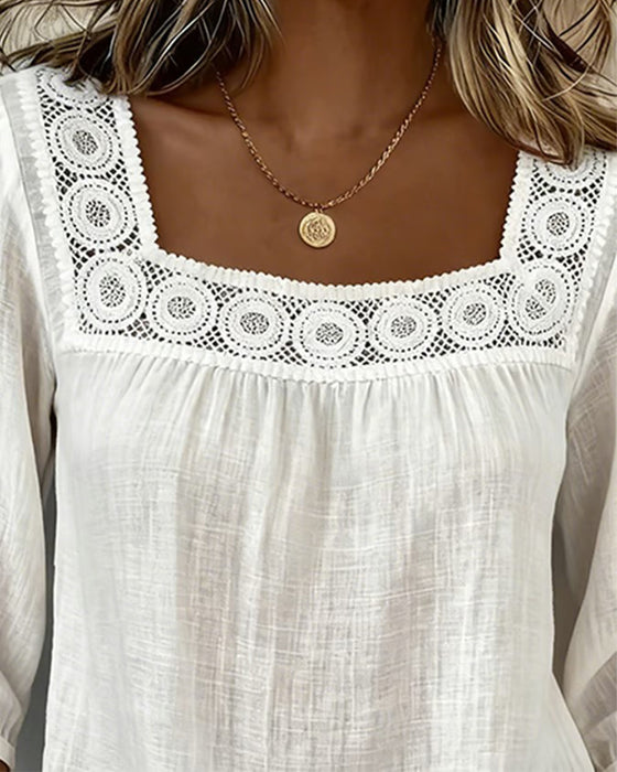 Bluse Firkantet Hals Blonde Patchwork