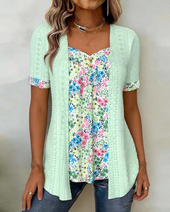 Bluse Falsk Todelt Tryk Hul