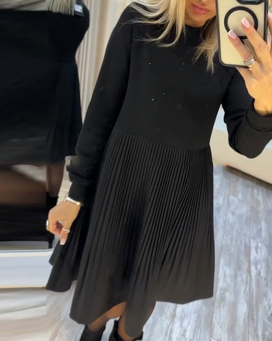 Plisseret Kjole Langærmet Rhinestone