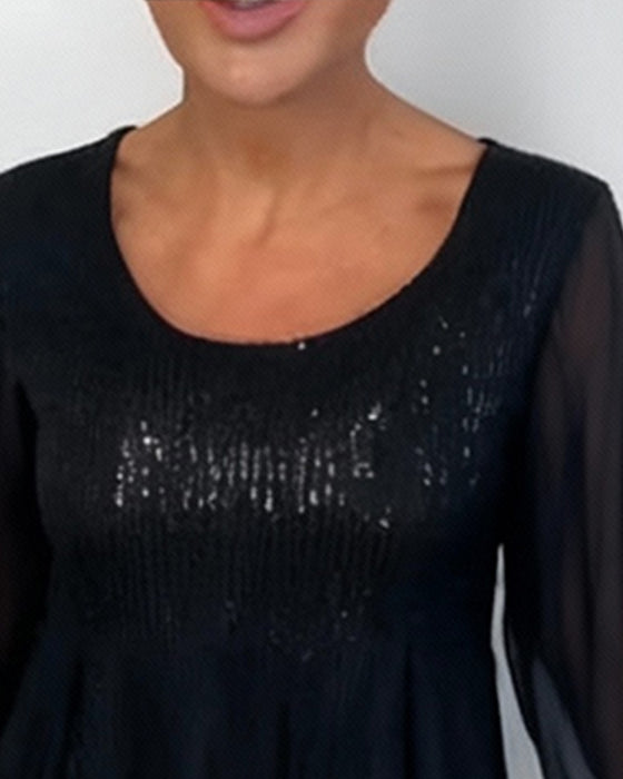 Kjole Rund Hals Modne Ensfarvede Løs