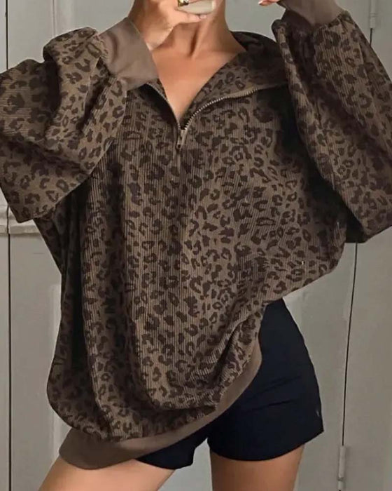 Sweatshirt Lynlås Leopard Casual
