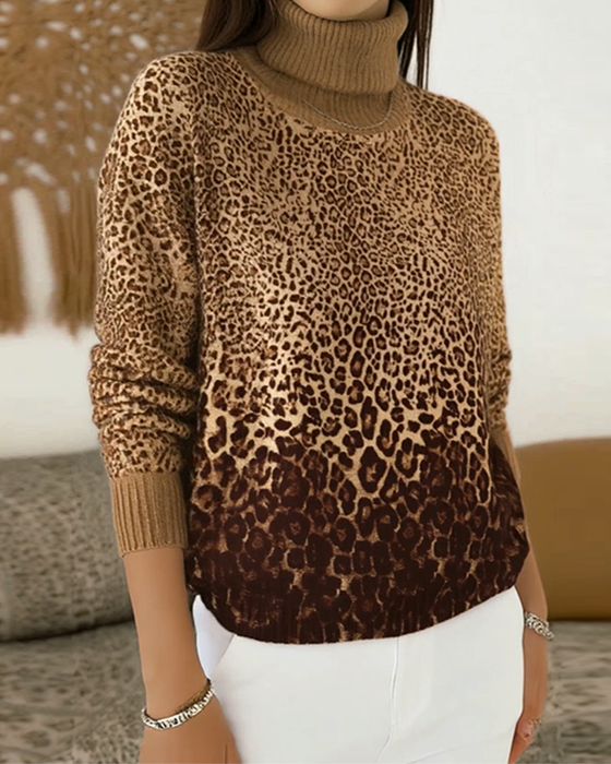 Sweater Leopardprint Casual Høj Hals