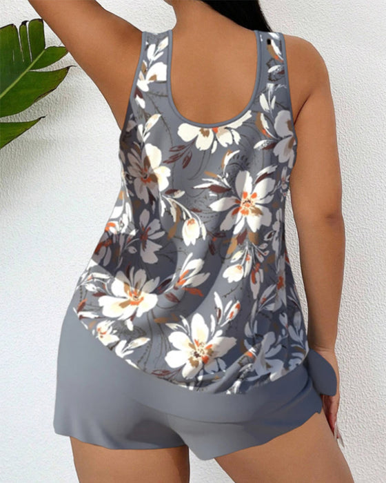 Casual blomstermønstret tankini m/shorts