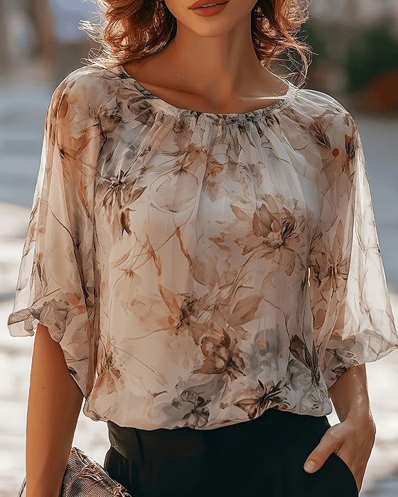 Bluse Blæk Vask Blomstret Bobble Ærme
