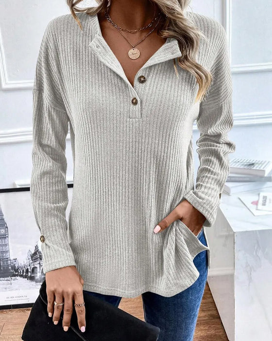 Bluse Ribbet Halv Lynlås Pullover