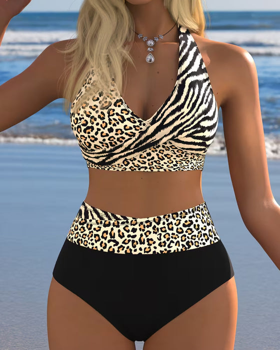 Bikini Høj Talje Leopard Zebra Tryk