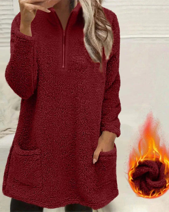 Sweatshirt Ensfarvet Stående Krave