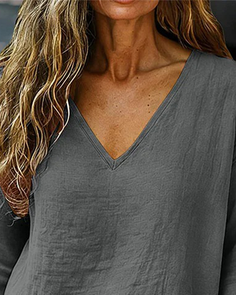 Bluse Drop-Shoulder V-Udskæring 3/4-Ærme