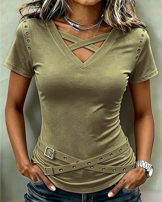 T-Shirt Kryds Strop Hul Ud Slim Pasform