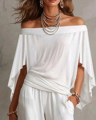 Bluse Off-Shoulder Uregelmæssig Løs