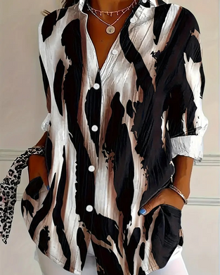 Bluse Stålskaft Krave Uregelmæssigt Trykt