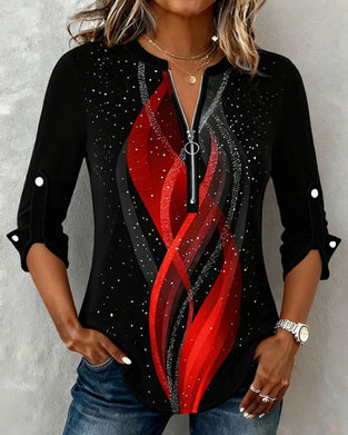 Langærmet Trykt Top Med Halv Lynlås