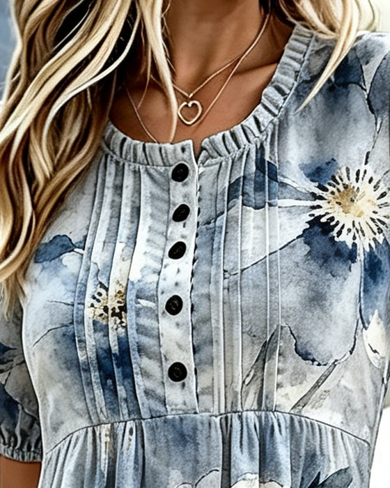 Kjole Ruffle Kant Tie-Dye Blomstret Talje