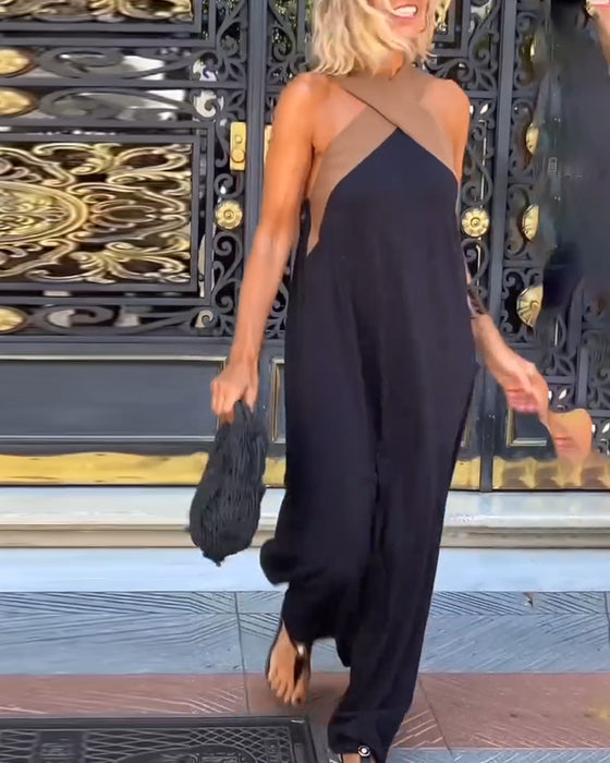 Kryds Rygløs Elegant Kjole Med Kontrastfarve