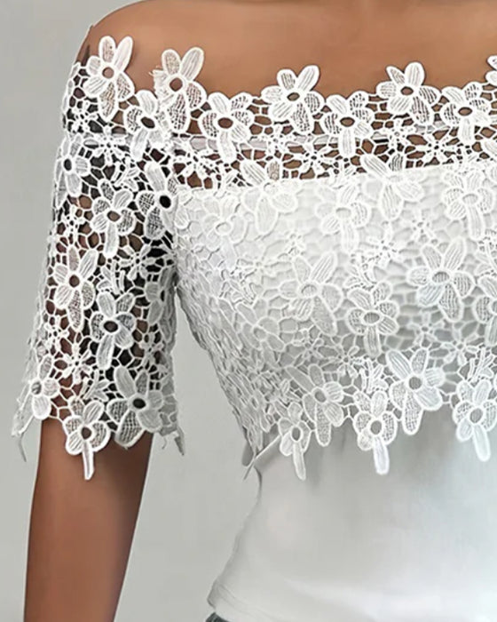 Bluse Off-Skulder Blomstret Blonde Top