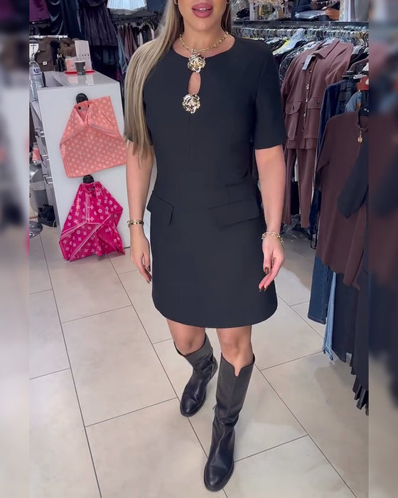 Kjole Metalspænde Tætsiddende Kortærmet