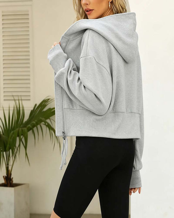 Jakke Dobbelt Lynlås Kort Hætte Sweatshirt