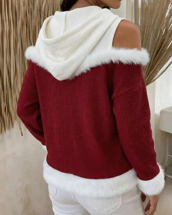 Hættetrøje Off-Shoulder Fuskepelskant