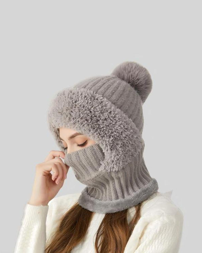 Women's Solid Color Pom Pom Decor Beanie Hat