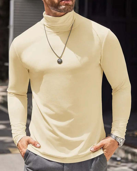Bluse Høj Hals Slim Fit Solid Herre