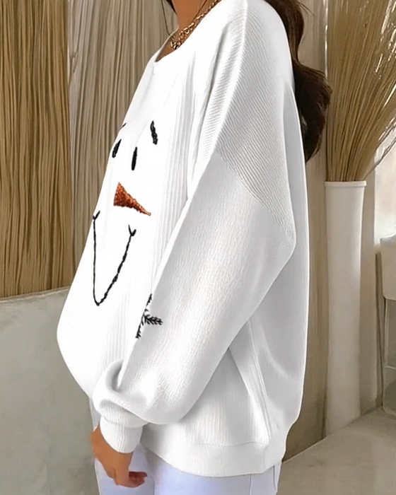 Sweatshirt Snemand Trykt Rund Halsudskæring