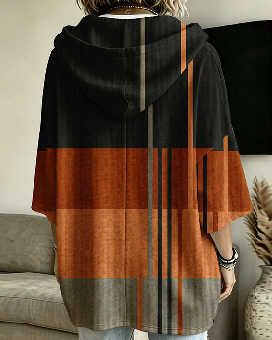 Sweatshirt Farveblok Stribet Raglanskulder Hætte