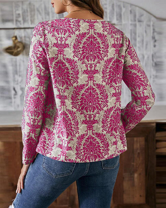 langærmet bluse med print
