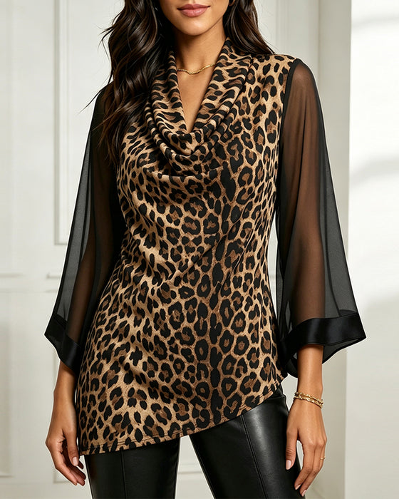 Top Mock-Hals Leopard Asymmetrisk