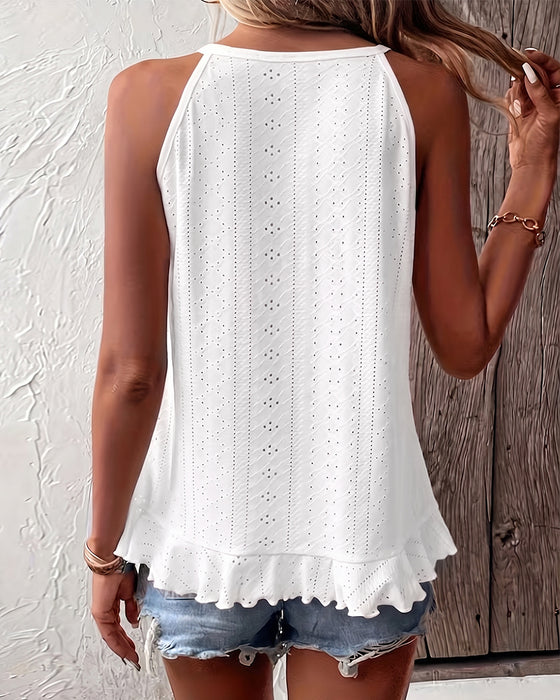 Top Asymmetrisk Ruffle Rund Hals