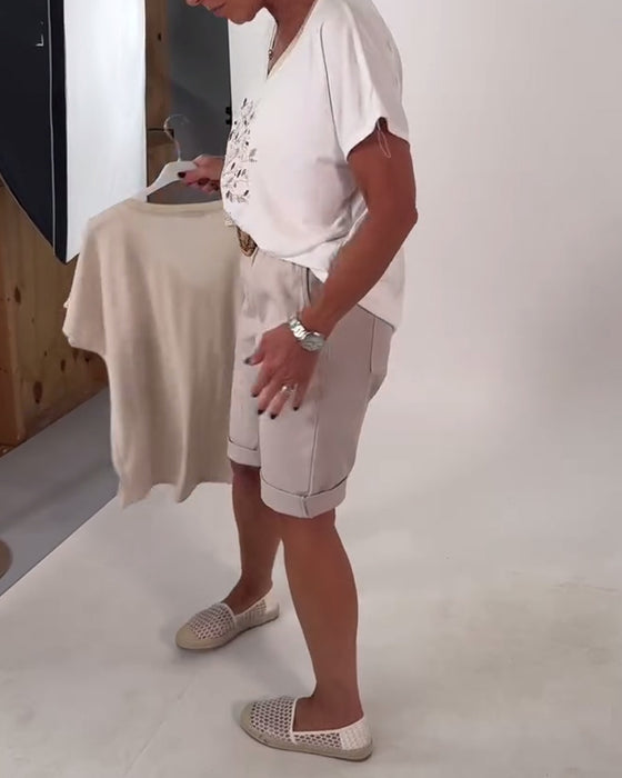 T-Shirt V-Hals Printet Alsidig