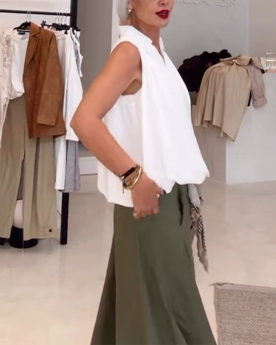 Bluse Uden Ærmer Krave Løs