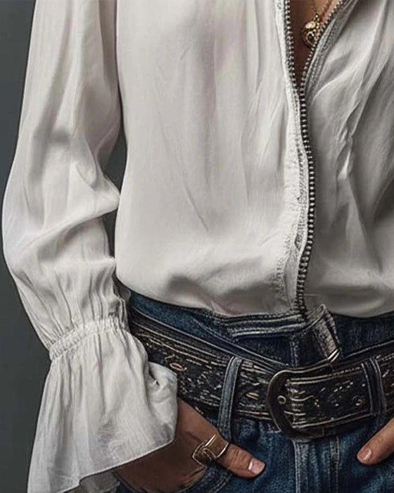 Bluse Stålskaftet Krave Klokkeærme