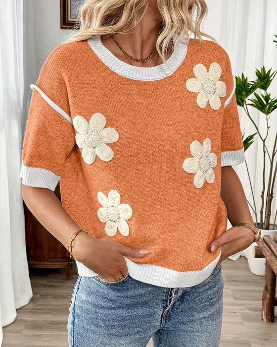 Knit Top Tredimensionel Blomstret